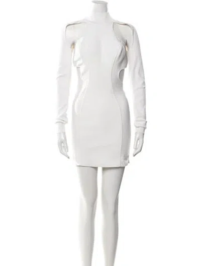 Pre-owned Herve Leger Mock Neck Mini Dress In White