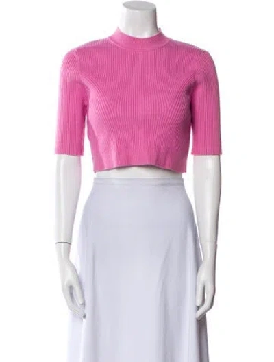 Pre-owned Herve Leger Mock Neck Short Sleeve Crop Top In Pink