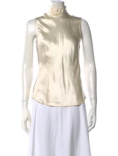 Pre-owned Herve Leger Mock Neck Silk Top In Neutrals