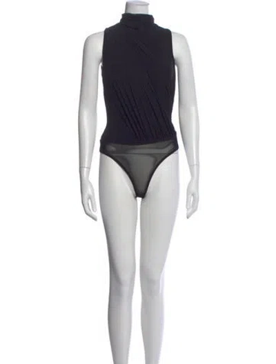 Pre-owned Herve Leger Mock Neck Sleeveless Bodysuit In Black