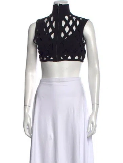 Pre-owned Herve Leger Mock Neck Sleeveless Crop Top In Black
