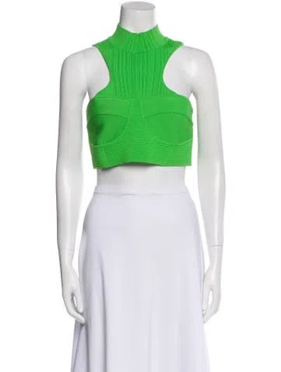 Pre-owned Herve Leger Mock Neck Sleeveless Crop Top In Green