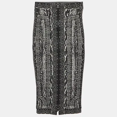 Herve Leger Monochrome Jacquard Knit Rocha Pencil Skirt In Gray