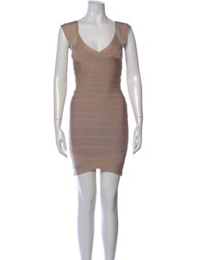 Pre-owned Herve Leger Nannette Mini Dress In Neutral