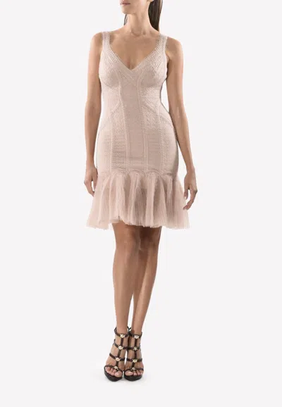 Herve Leger Natia Tulle Flute Dress In Pink