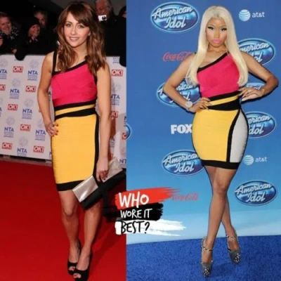 Pre-owned Herve Leger "nolita" Bandage Stretch Colorblock Dress $1350 In Red, Yellow