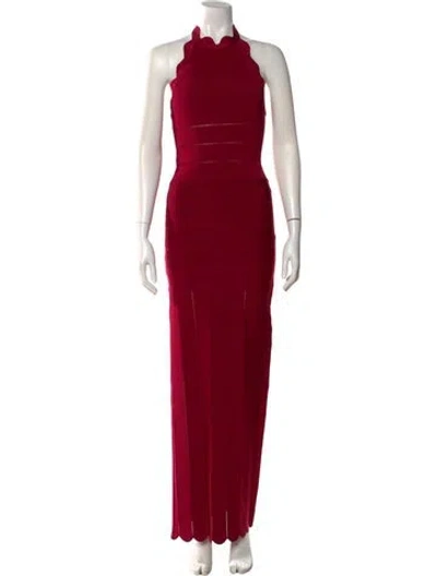 Pre-owned Herve Leger Nylon Long Dress In Burgundy