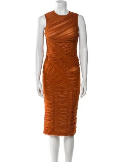 Pre-owned Herve Leger Nylon Midi Length Dress In Orange