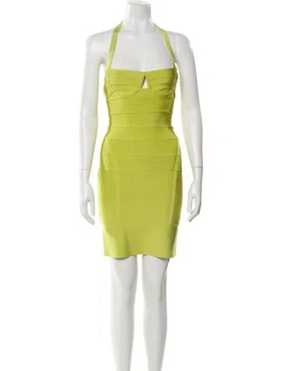 Pre-owned Herve Leger Nylon Mini Dress In Green