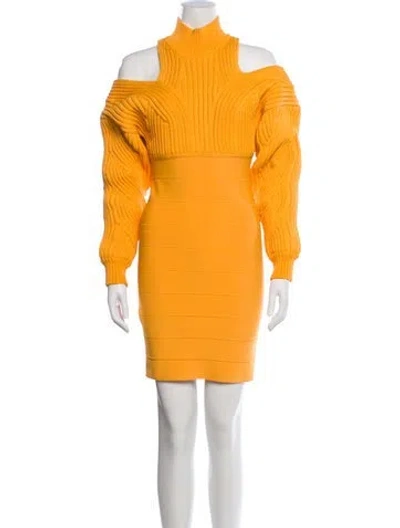Pre-owned Herve Leger Nylon Mini Dress In Orange