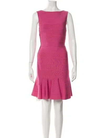 Pre-owned Herve Leger Nylon Mini Dress In Pink