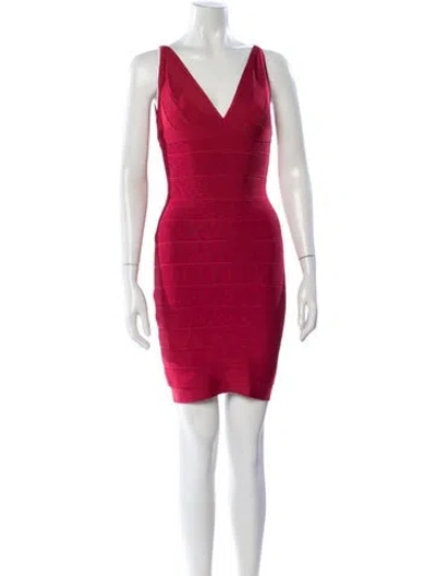 Pre-owned Herve Leger Nylon Mini Dress In Red