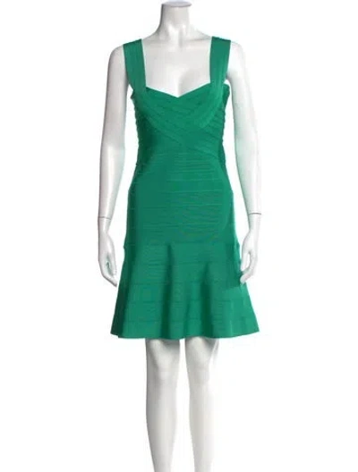 Pre-owned Herve Leger Nylon Mini Dress W/ Tags In Green