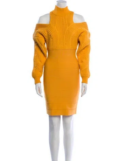 Pre-owned Herve Leger Nylon Mini Dress In Yellow