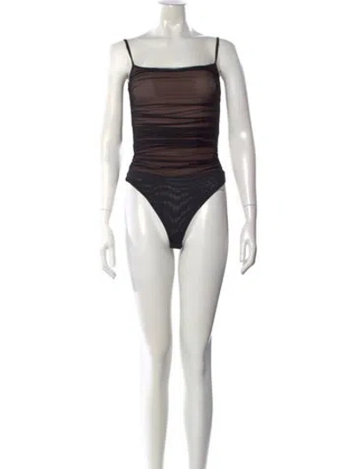 Pre-owned Herve Leger Nylon Square Neckline Bodysuit W/ Tags In Black