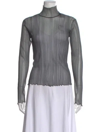 Pre-owned Herve Leger Nylon Turtleneck Top In Grey/metallic