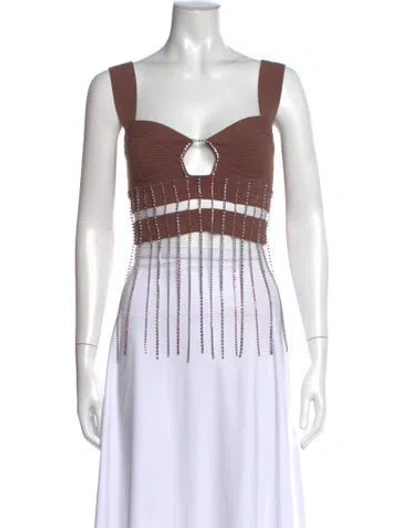 Pre-owned Herve Leger Nylon V-neck Crop Top In White