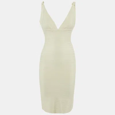 Pre-owned Herve Leger Off White Jersey Alabaster Bandage Mini Dress M