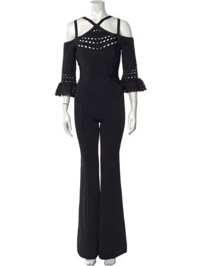 Pre-owned Herve Leger Off-the-shoulder Jumpsuit In Black
