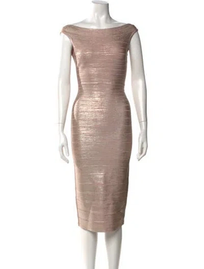Pre-owned Herve Leger Off-the-shoulder Knee-length Dress