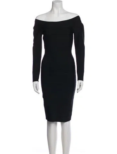 Pre-owned Herve Leger Off-the-shoulder Knee-length Dress In Black