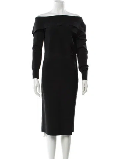 Pre-owned Herve Leger Off-the-shoulder Knee-length Dress In Black