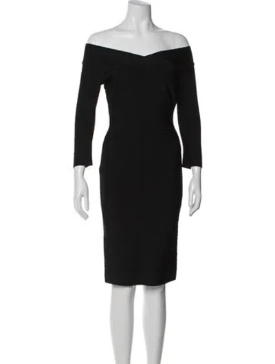 Pre-owned Herve Leger Off-the-shoulder Knee-length Dress In Black