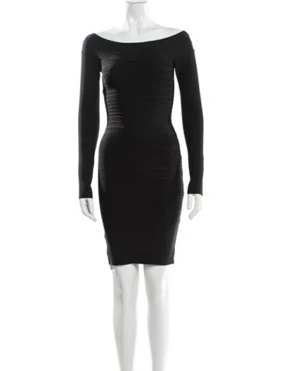 Pre-owned Herve Leger Off-the-shoulder Knee-length Dress W/ Tags In Black