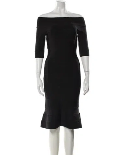 Pre-owned Herve Leger Off-the-shoulder Knee-length Dress W/ Tags In Black