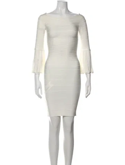 Pre-owned Herve Leger Off-the-shoulder Knee-length Dress In White