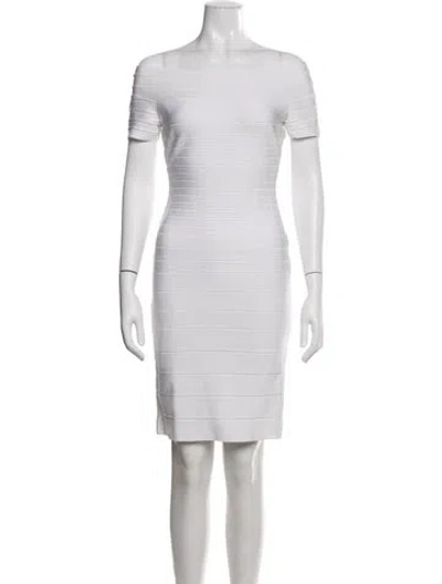 Pre-owned Herve Leger Off-the-shoulder Knee-length Dress In White