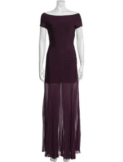 Pre-owned Herve Leger Off-the-shoulder Long Dress In Purple