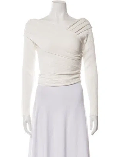 Pre-owned Herve Leger Off-the-shoulder Long Sleeve Top In White