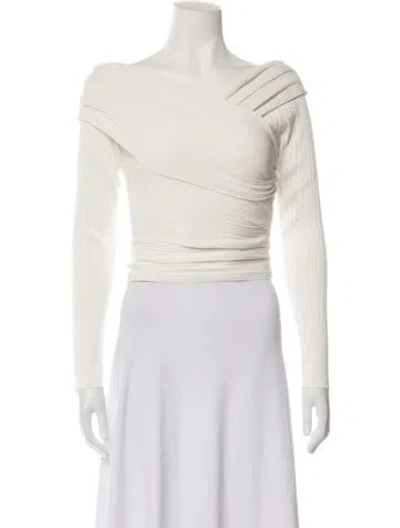 Pre-owned Herve Leger Off-the-shoulder Long Sleeve Top In White