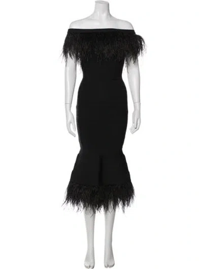 Pre-owned Herve Leger Off-the-shoulder Midi Length Dress In Black