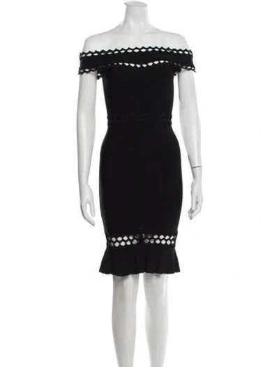 Pre-owned Herve Leger Off-the-shoulder Mini Dress In Black