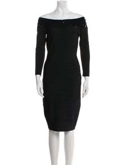 Pre-owned Herve Leger Off-the-shoulder Mini Dress In Black