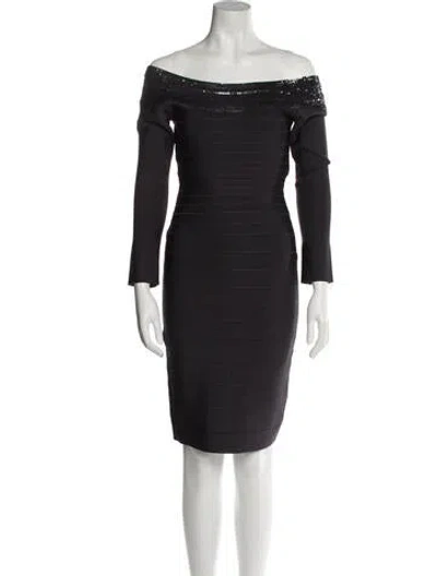 Pre-owned Herve Leger Off-the-shoulder Mini Dress In Black