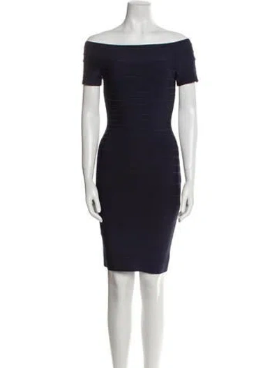Pre-owned Herve Leger Off-the-shoulder Mini Dress In Black