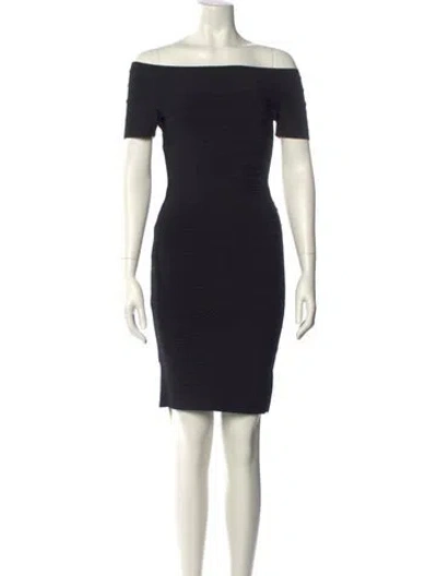 Pre-owned Herve Leger Off-the-shoulder Mini Dress In Black