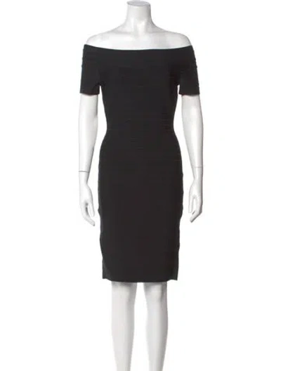 Pre-owned Herve Leger Off-the-shoulder Mini Dress In Black