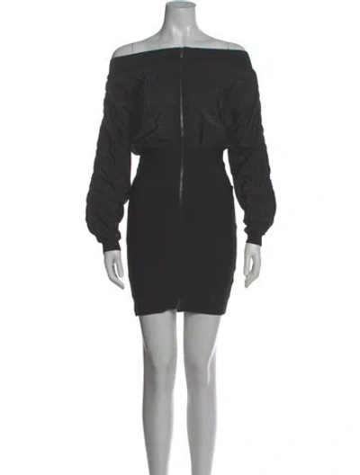Pre-owned Herve Leger Off-the-shoulder Mini Dress In Black