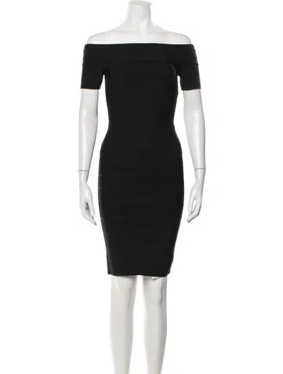 Pre-owned Herve Leger Off-the-shoulder Mini Dress In Black