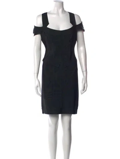 Pre-owned Herve Leger Off-the-shoulder Mini Dress In Black