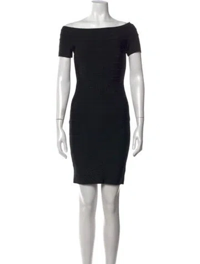 Pre-owned Herve Leger Off-the-shoulder Mini Dress In Black