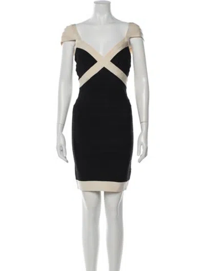 Pre-owned Herve Leger Off-the-shoulder Mini Dress In Black