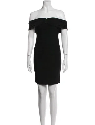 Pre-owned Herve Leger Off-the-shoulder Mini Dress In Black