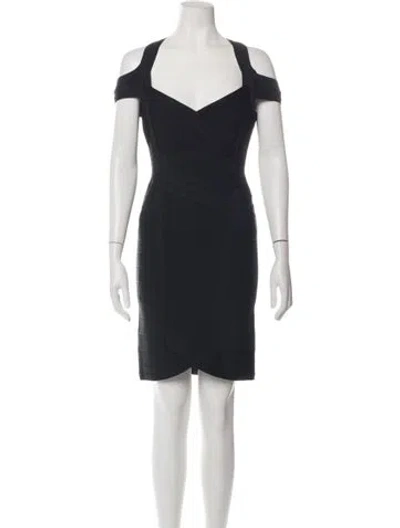 Pre-owned Herve Leger Off-the-shoulder Mini Dress In Black