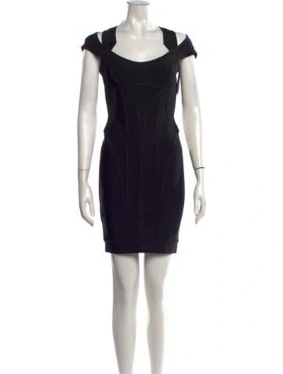 Pre-owned Herve Leger Off-the-shoulder Mini Dress In Black