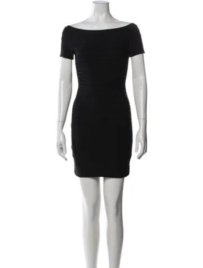Pre-owned Herve Leger Off-the-shoulder Mini Dress In Black